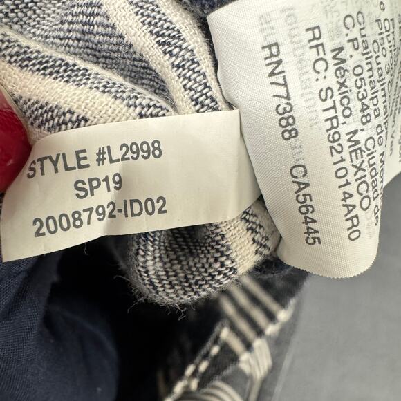 Madewell Paperbag Pants Womens 4 Blue Linen Cotton Stripe Belted Coastal Crop - Picture 9 of 10